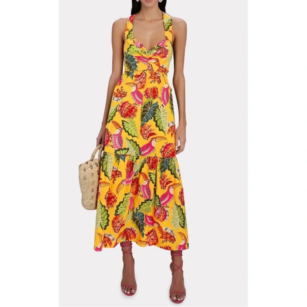 NWT Farm Rio Yellow Beaks and Bananas Maxi Dress Size Medium - Picture 1 of 9
